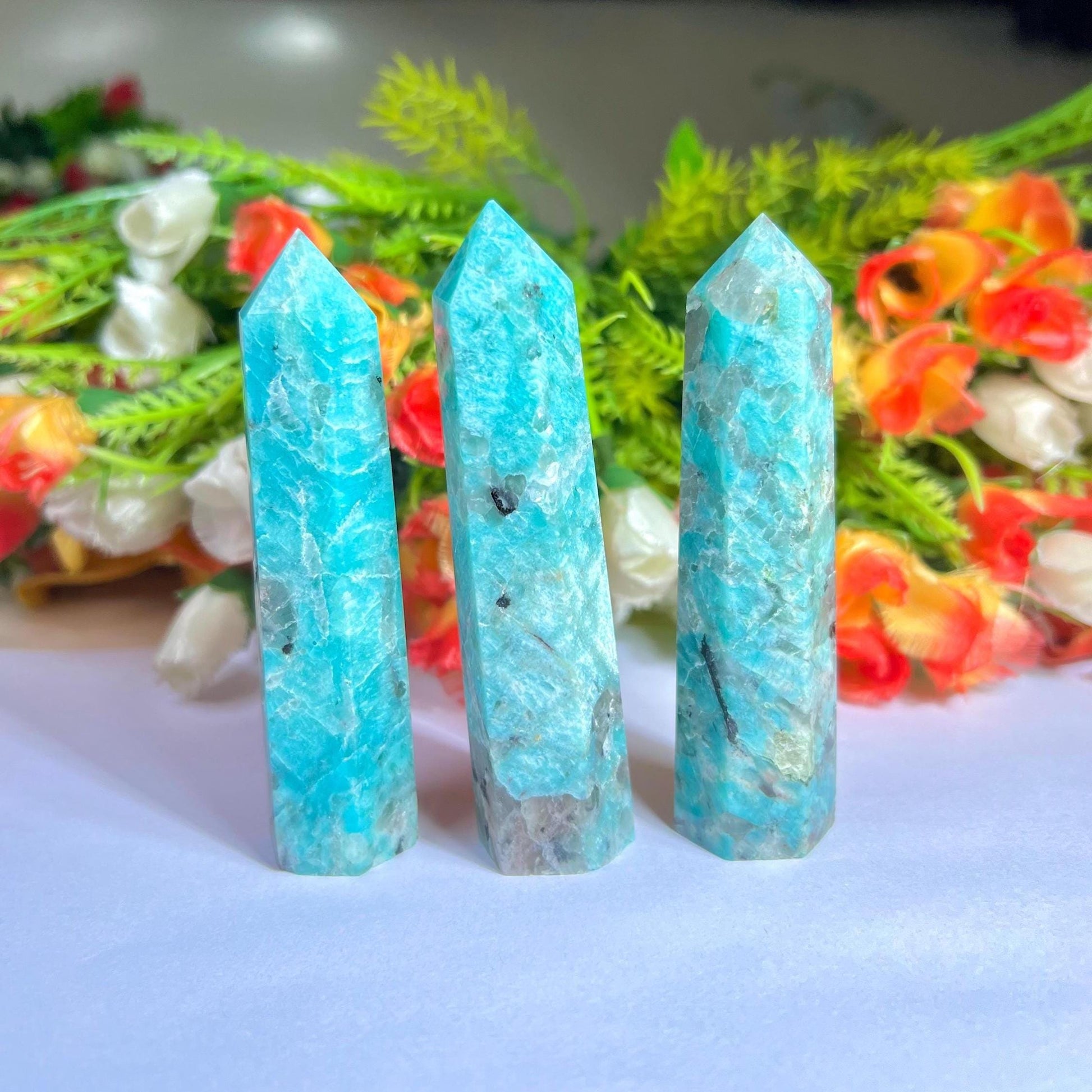 Amazonite Stone Crystal Tower Pencil Point Generator - Gemstone Pencil Crystal Tower Wand Stone Obelisk - Home Car Decor Decoration 3" To 4"