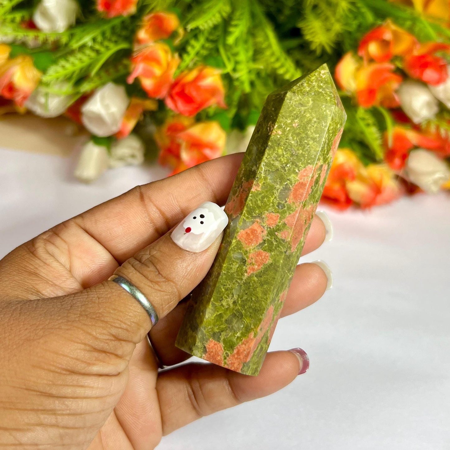 Unakite Stone Crystal Tower Pencil Point Generator - Gemstone Pencil Crystal Tower Wand Stone Obelisk - Home Car Decor Decoration 3" To 4"