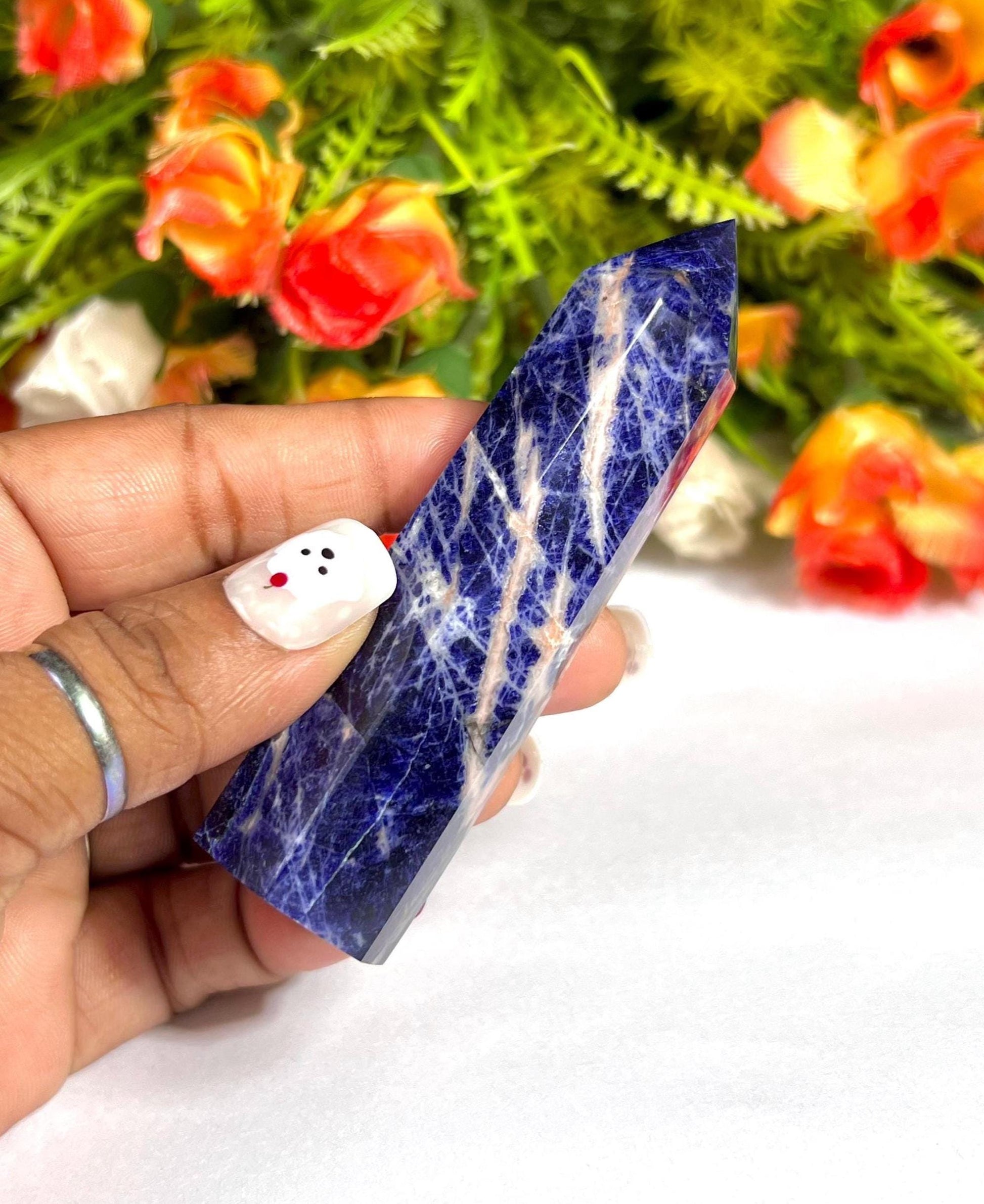 Sodalite Stone Crystal Tower Pencil Point Generator - Gemstone Pencil Crystal Tower Wand Stone Obelisk - Home Car Decor Decoration 3" To 4"