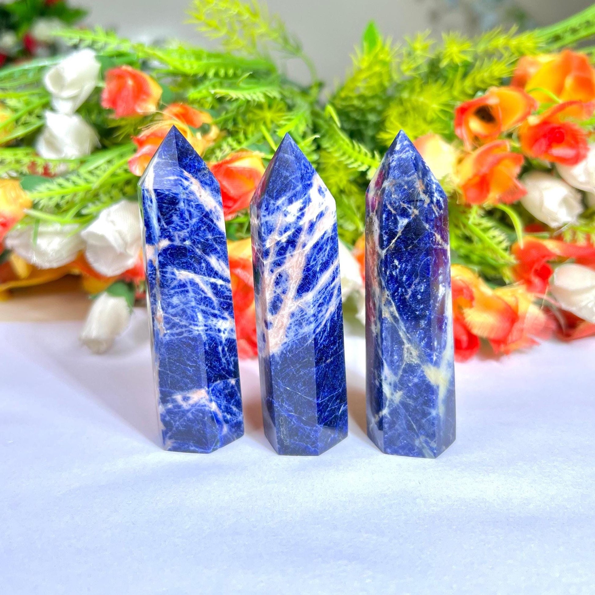 Sodalite Stone Crystal Tower Pencil Point Generator - Gemstone Pencil Crystal Tower Wand Stone Obelisk - Home Car Decor Decoration 3" To 4"