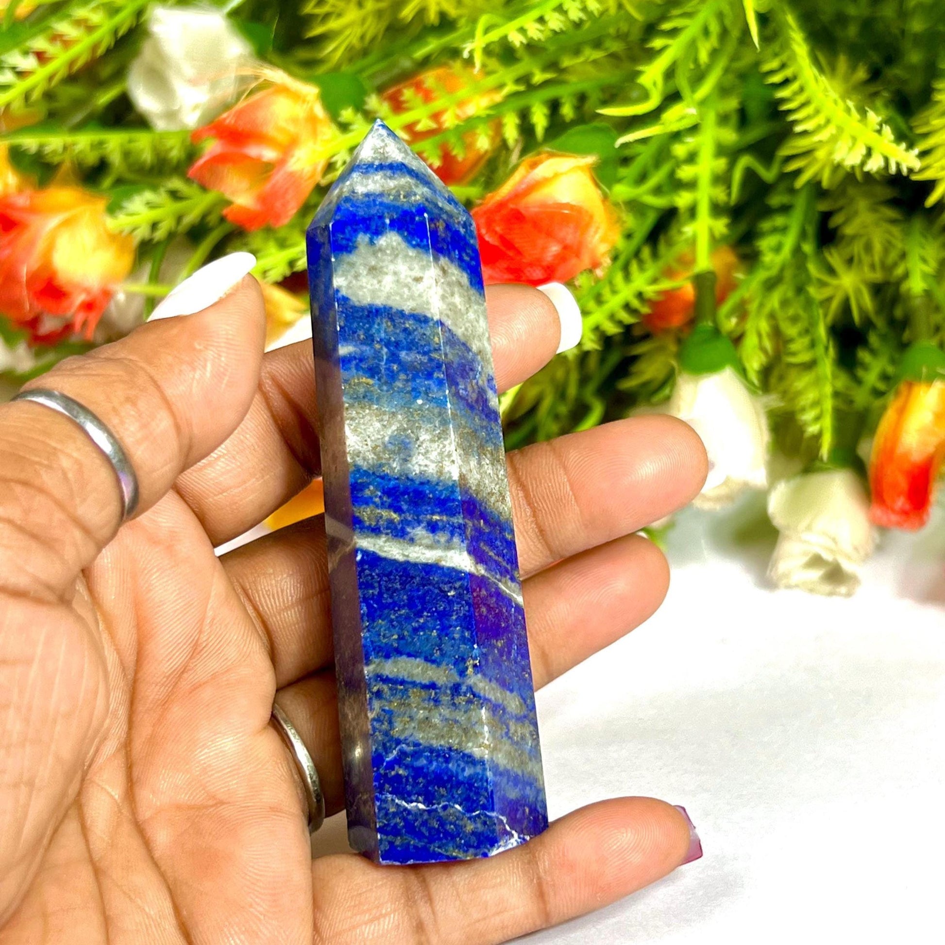 Lapis Lazuli Stone Crystal Tower Pencil Point Generator-Gemstone Pencil Crystal Tower Wand Stone Obelisk -Home Car Decor Decoration 3" To 4"