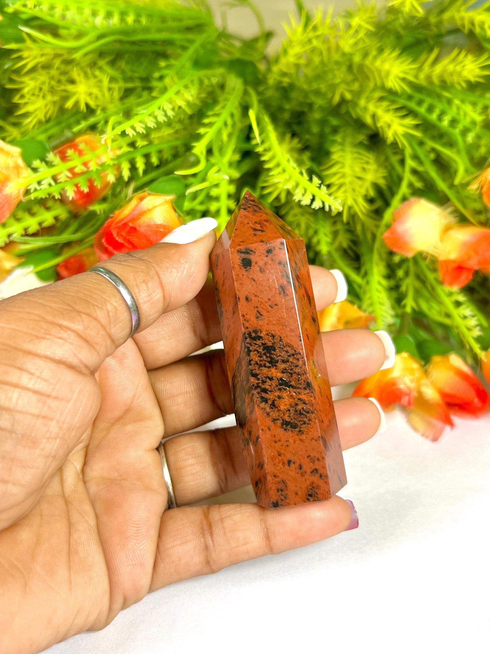 Mahogany Obsidian Stone Crystal Tower Pencil Point Generator-Gemstone Pencil Tower Wand Stone Obelisk -Home Car Decor Decoration 2" To 3"