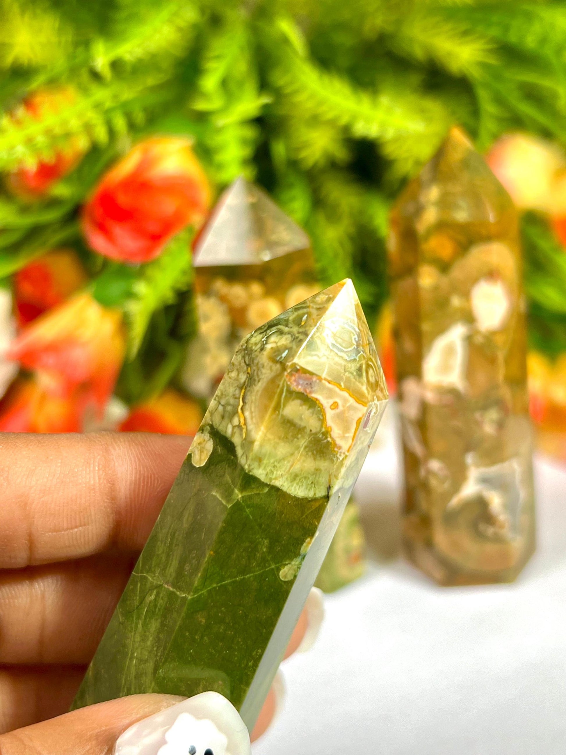 Rhyolite Stone Crystal Tower Pencil Point Generator-Gemstone Pencil Crystal Tower Wand Stone Obelisk -Home Car Decor Decoration 3" To 4"