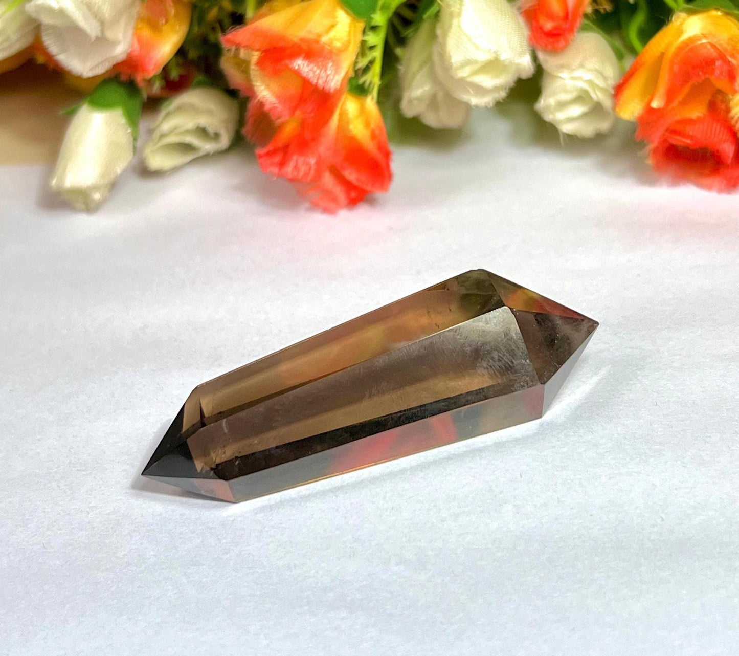 7 CM Smoky Quartz Stone Vogel Wand Double Point Pencil