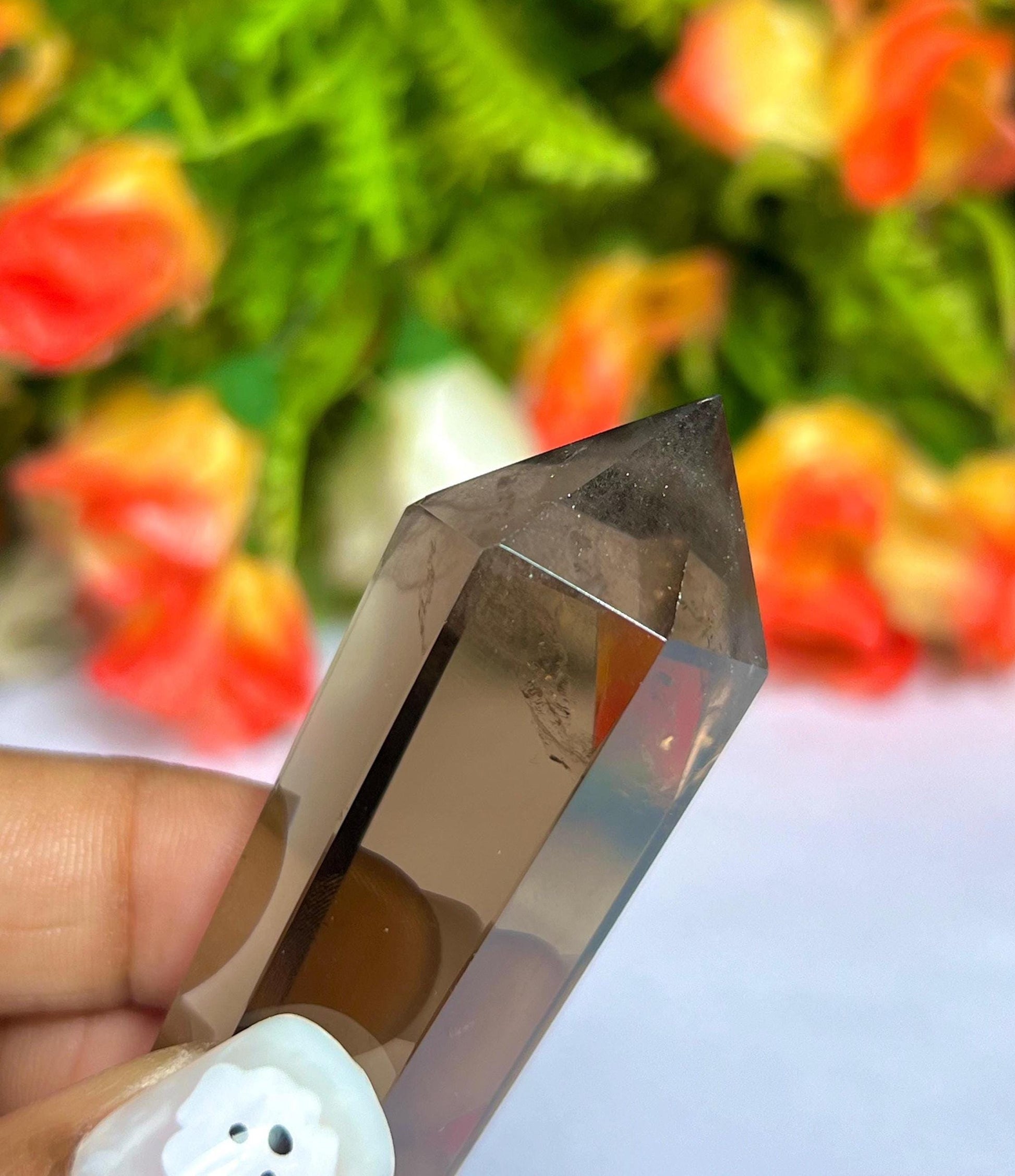 7 CM Smoky Quartz Stone Vogel Wand Double Point Pencil