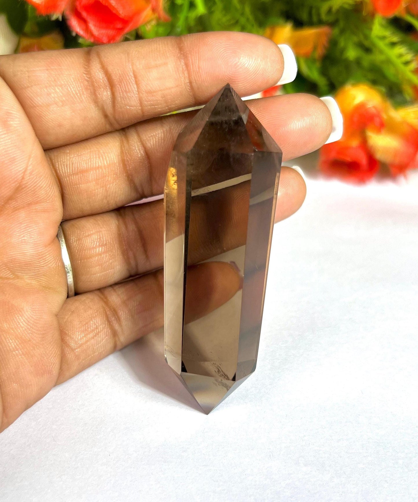 7 CM Smoky Quartz Stone Vogel Wand Double Point Pencil