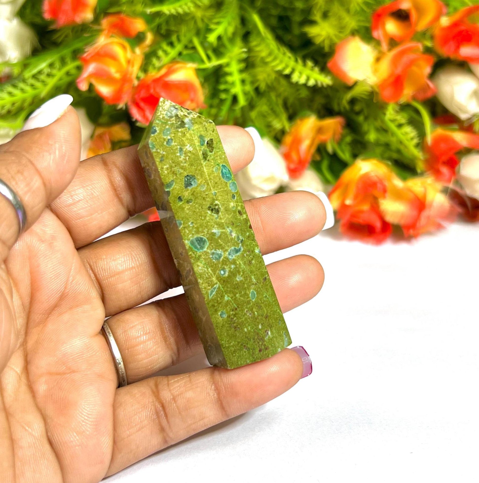 Atlantisite Stone Crystal Tower Pencil Point Generator-Gemstone Pencil Crystal Tower Wand Stone Obelisk -Home Car Decor Decoration 2" To 3"