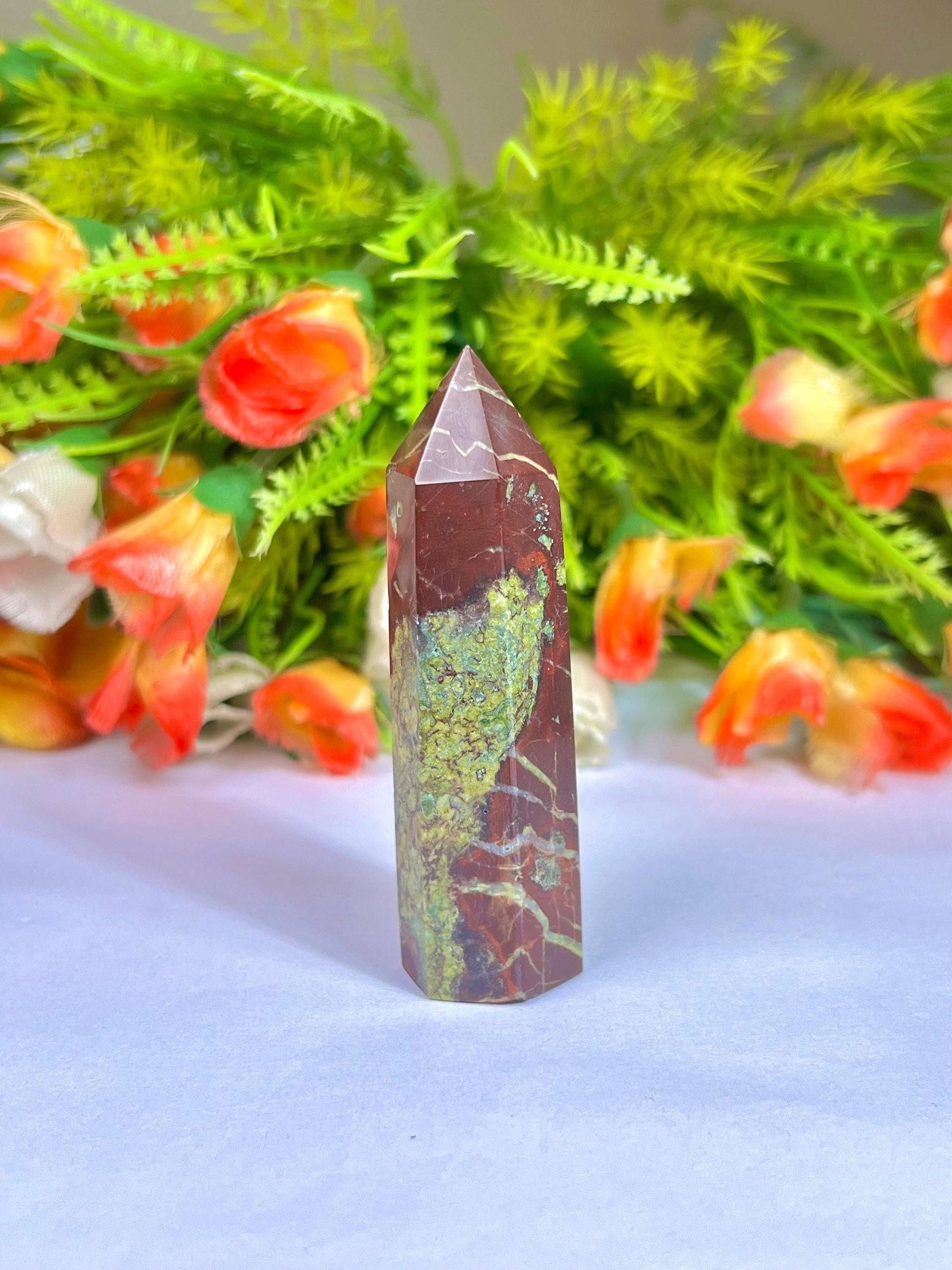 Dragon Blood Stone Tower Pencil Point Generator-Gemstone Pencil Crystal Tower Wand Stone Obelisk -Home Car Decor Decoration 3" To 4"