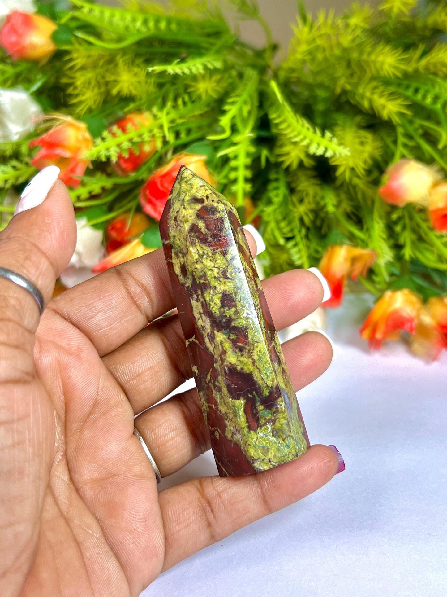 Dragon Blood Stone Tower Pencil Point Generator-Gemstone Pencil Crystal Tower Wand Stone Obelisk -Home Car Decor Decoration 3" To 4"