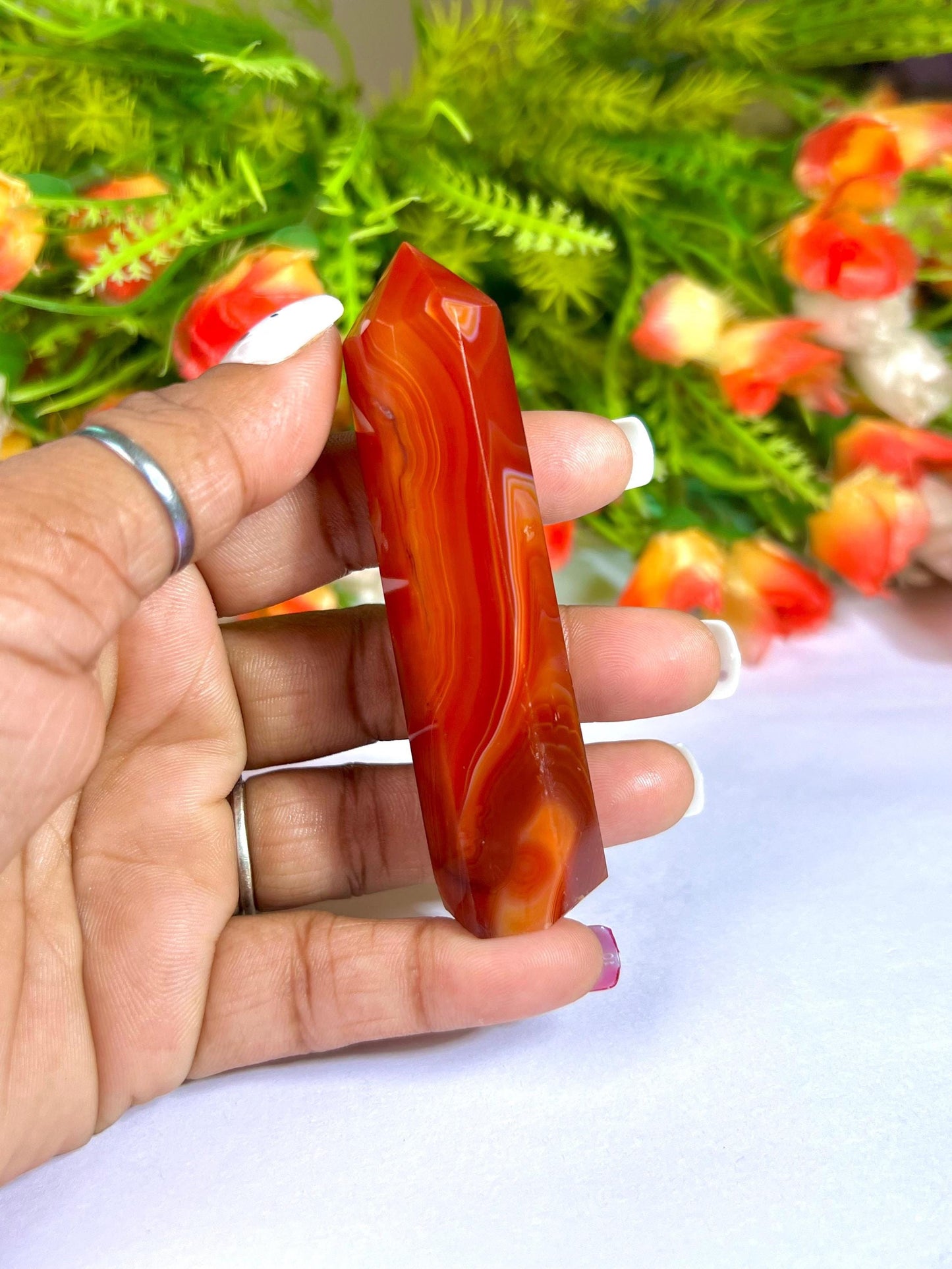 Red Sulemani Stone Tower Pencil Point Generator-Gemstone Pencil Crystal Tower Wand Stone Obelisk -Home Car Decor Decoration 3" To 4"