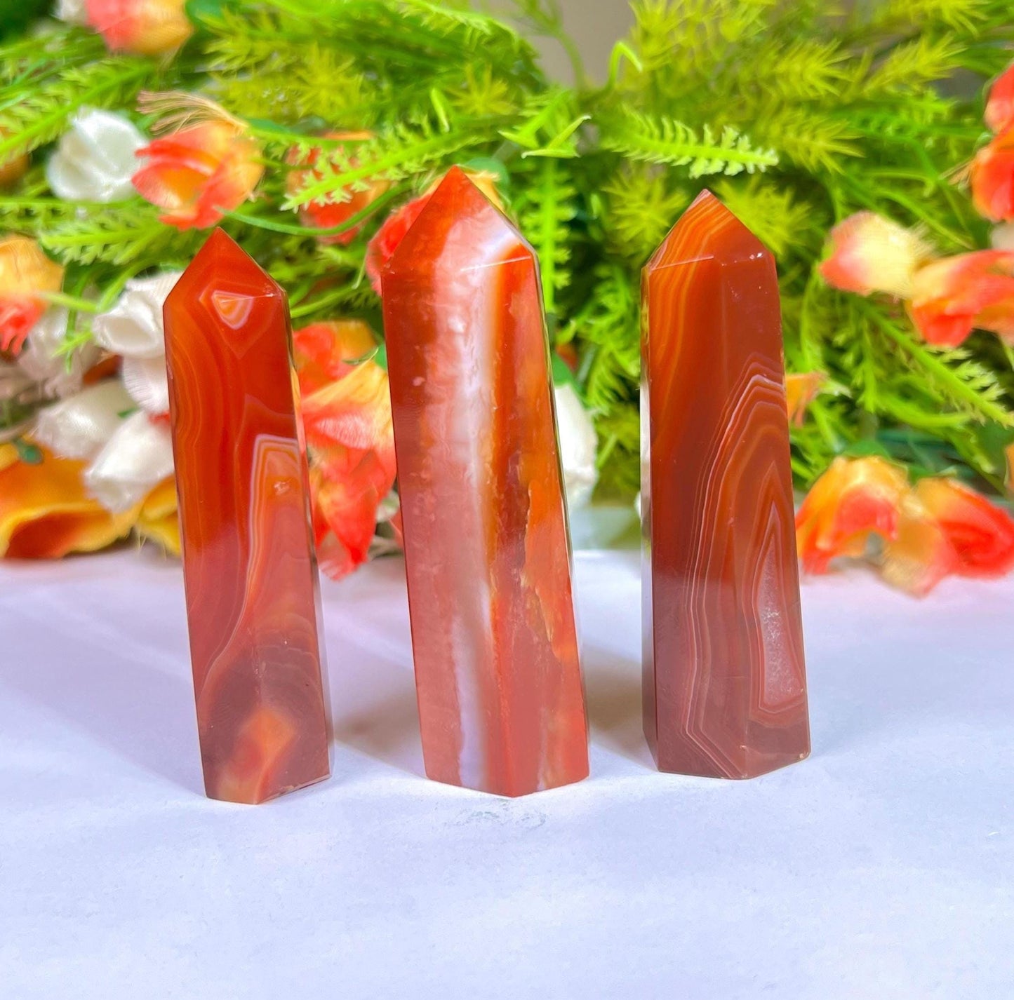 Red Sulemani Stone Tower Pencil Point Generator-Gemstone Pencil Crystal Tower Wand Stone Obelisk -Home Car Decor Decoration 3" To 4"