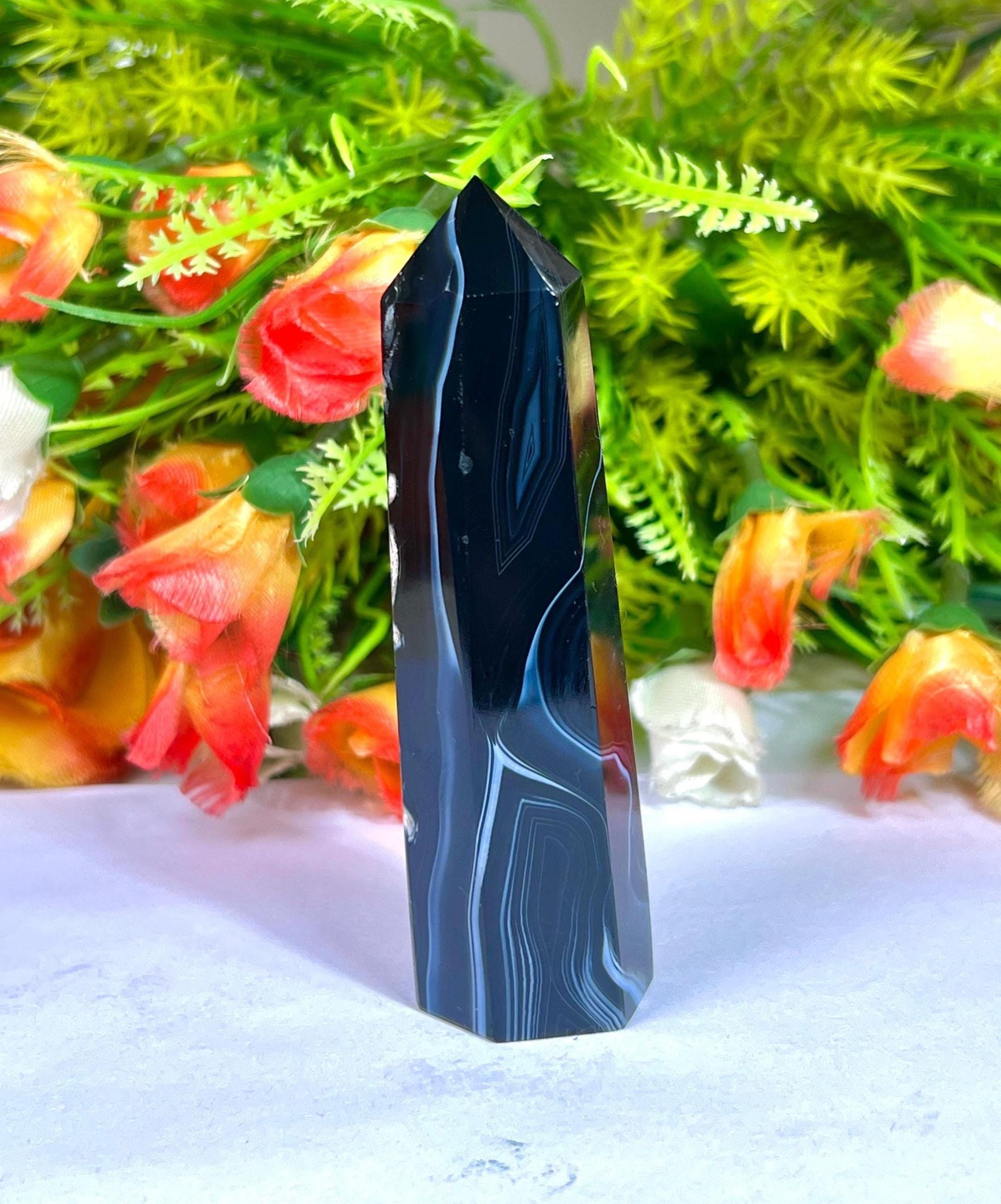 Black Sulemani Stone Tower Pencil Point Generator-Gemstone Pencil Crystal Tower Wand Stone Obelisk -Home Car Decor Decoration 3" To 4"