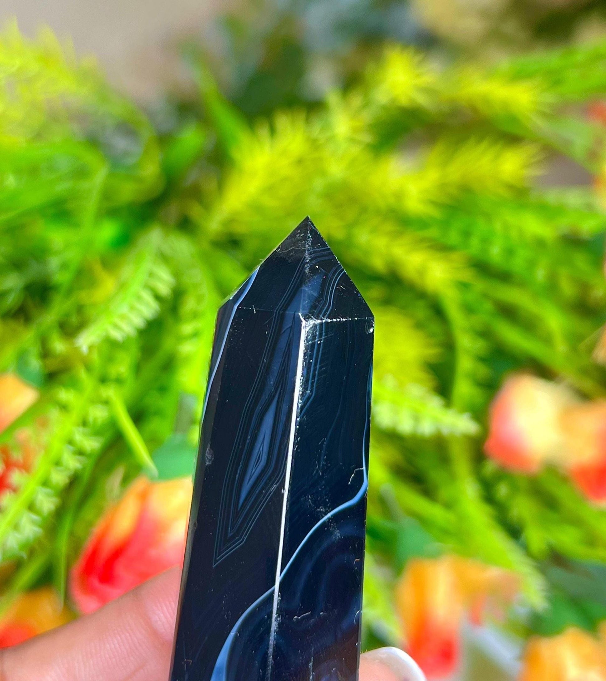 Black Sulemani Stone Tower Pencil Point Generator-Gemstone Pencil Crystal Tower Wand Stone Obelisk -Home Car Decor Decoration 3" To 4"