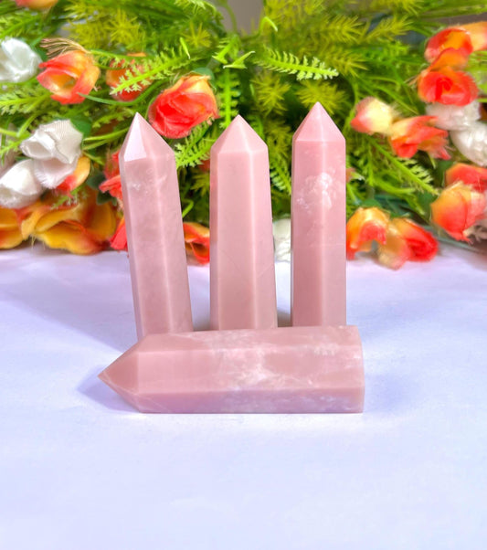 Pink Opal Stone Tower Pencil Point Generator-Gemstone Pencil Crystal Tower Wand Stone Obelisk -Home Car Decor Decoration 3" To 4"