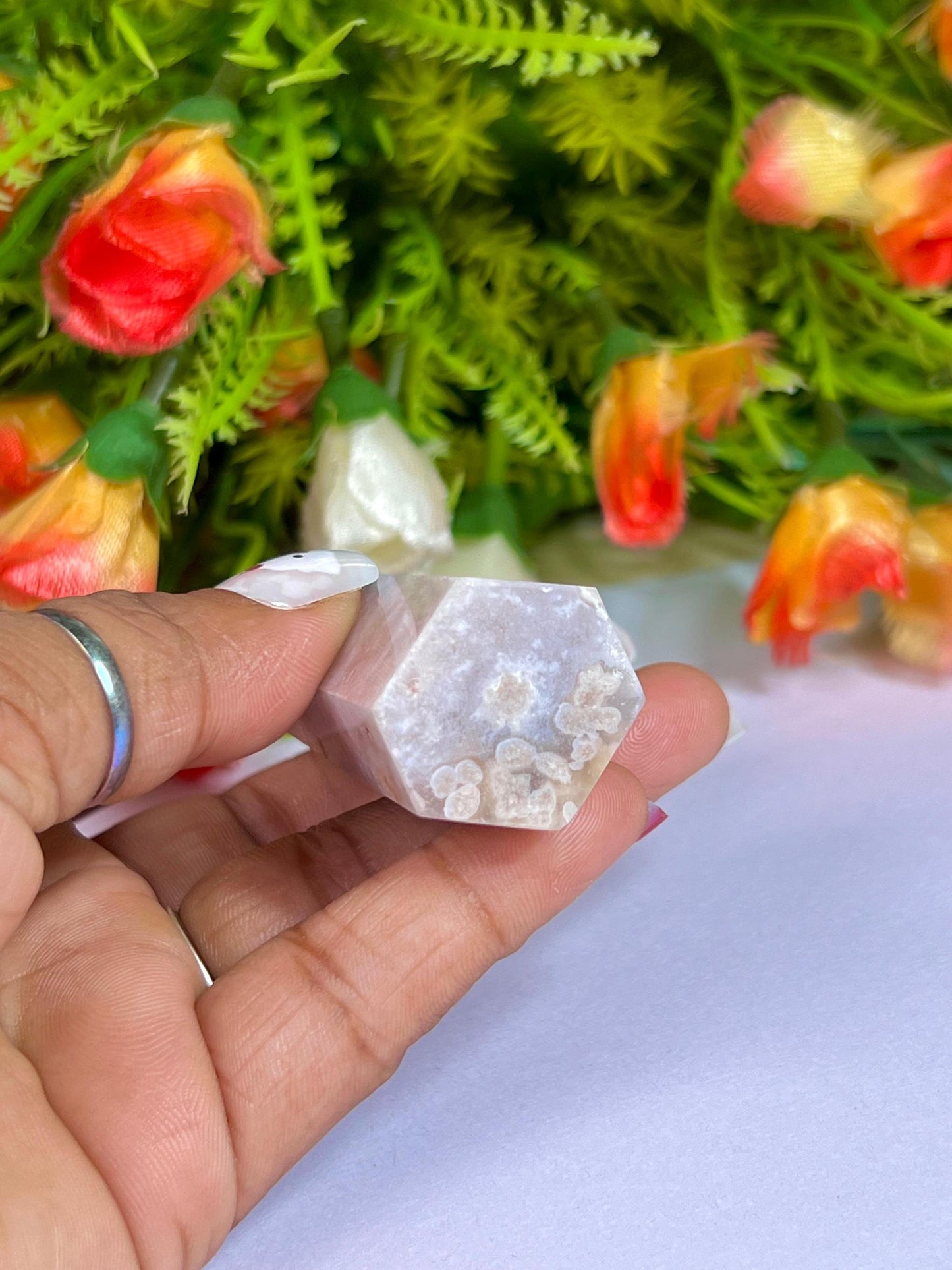 Pink Flower Agate Stone Tower Pencil Point Generator-Gemstone Pencil Crystal Tower Wand Stone Obelisk -Home Car Decor Decoration 2" To 3"