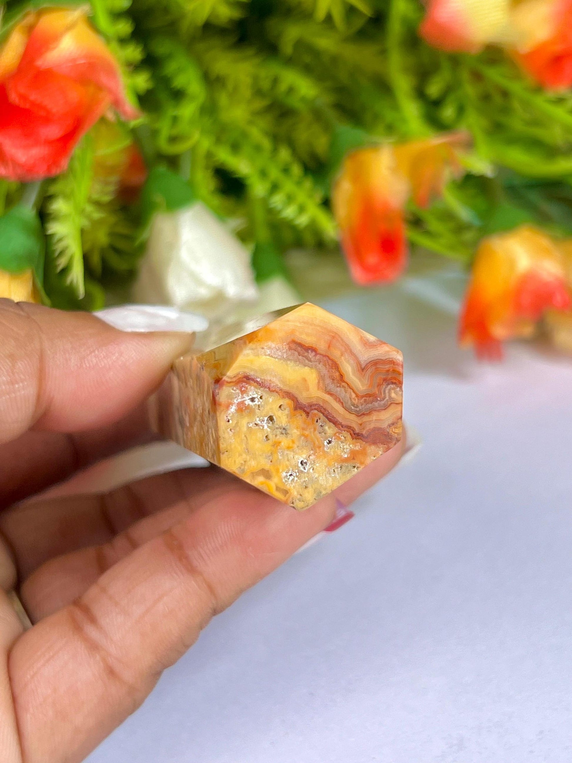 Crazy Lace Agate Stone Tower Pencil Point Generator-Gemstone Pencil Crystal Tower Wand Stone Obelisk -Home Car Decor Decoration 3" To 4"