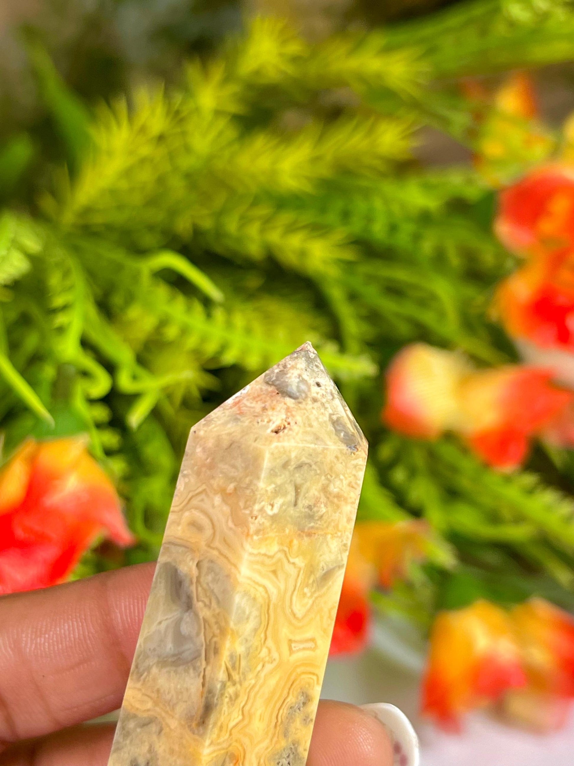 Crazy Lace Agate Stone Tower Pencil Point Generator-Gemstone Pencil Crystal Tower Wand Stone Obelisk -Home Car Decor Decoration 3" To 4"