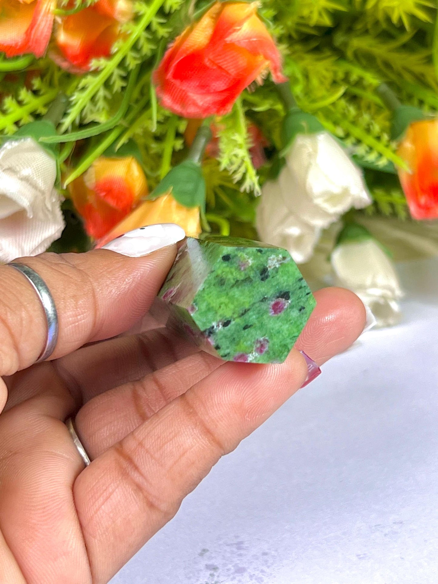 African Ruby Zoisite Stone Tower Pencil Point Generator-Gemstone Pencil Crystal Tower Wand Stone Obelisk -Home Car Decor Decoration 3" To 4"