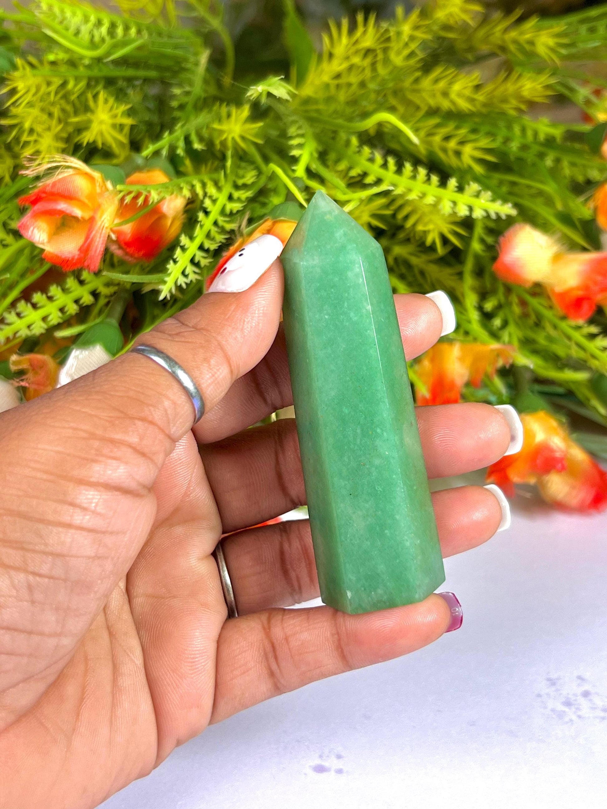 Green Aventurine Stone Tower Pencil Point Generator-Gemstone Pencil Crystal Tower Wand Stone Obelisk -Home Car Decor Decoration 3" To 4"