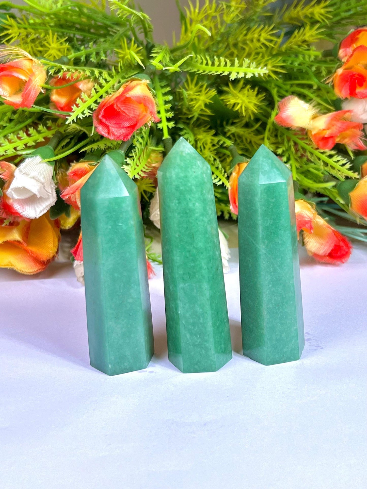 Green Aventurine Stone Tower Pencil Point Generator-Gemstone Pencil Crystal Tower Wand Stone Obelisk -Home Car Decor Decoration 3" To 4"