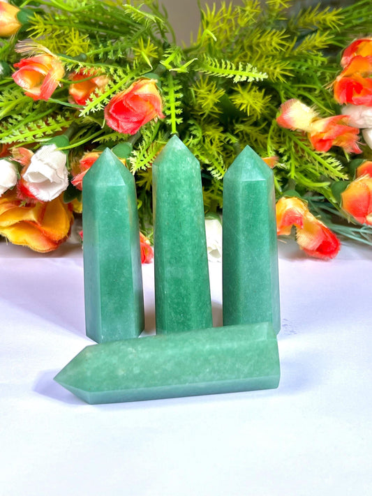 Green Aventurine Stone Tower Pencil Point Generator-Gemstone Pencil Crystal Tower Wand Stone Obelisk -Home Car Decor Decoration 3" To 4"