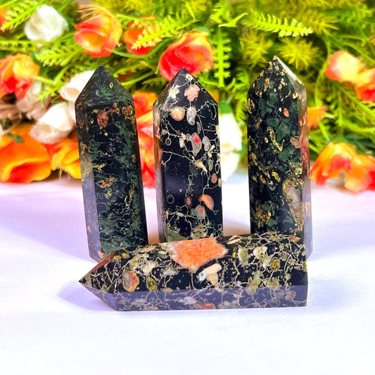 Plum Blossom Jasper Stone Tower Pencil Point Generator-Gemstone Pencil Crystal Tower Wand Stone Obelisk -Home Car Decor Decoration 3" To 4"