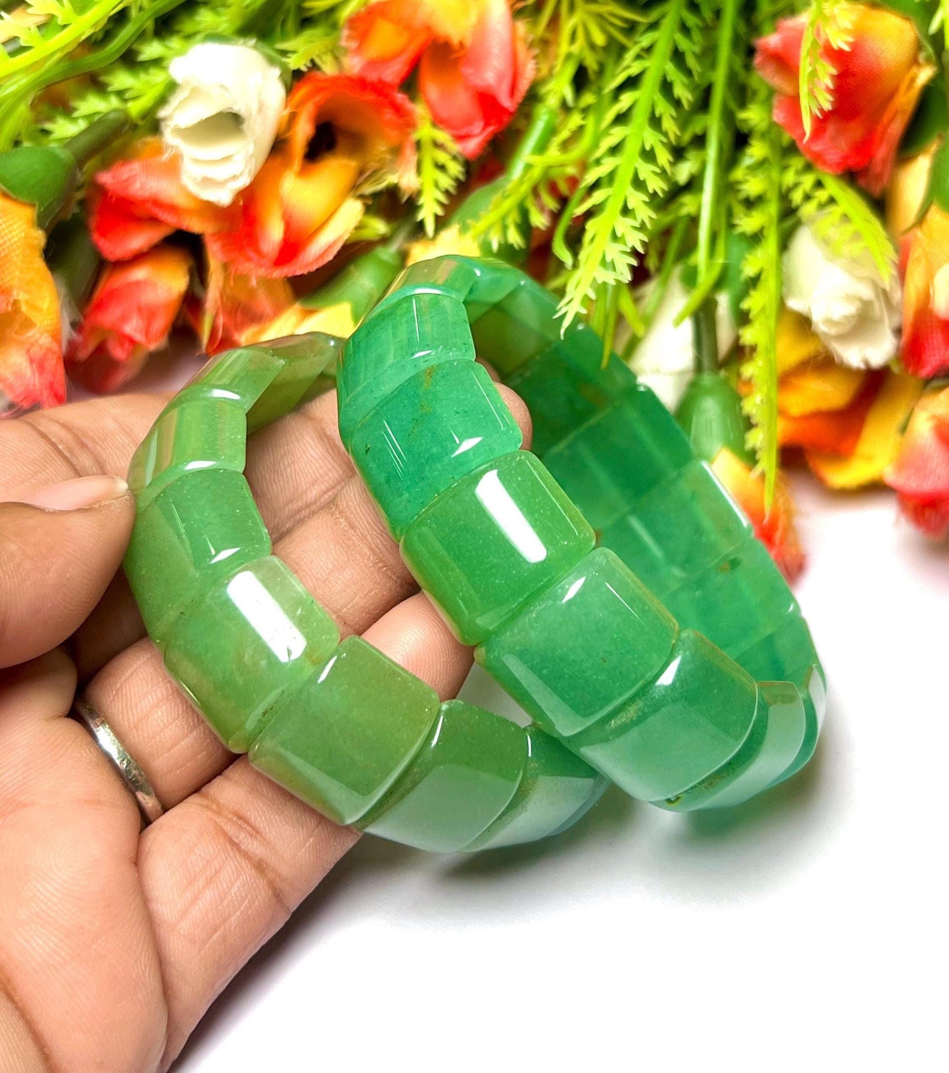 18 MM Green Aventurine Stone Bracelet l Stretchable Bracelet