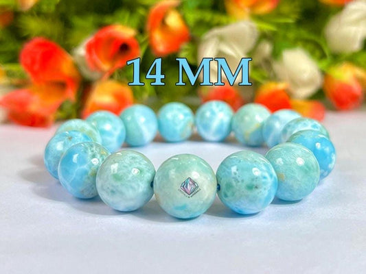 14 MM Dominican Republic Larimar Stone Bracelet l Stretchable Bracelet l Unisex Bracelet
