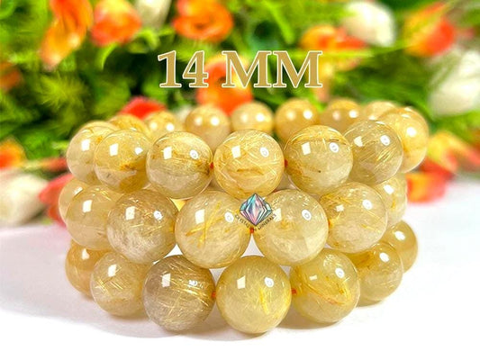 14 MM Golden Rutilated Quartz Stone Bracelet l Stretchable Bracelet l Unisex Bracelet