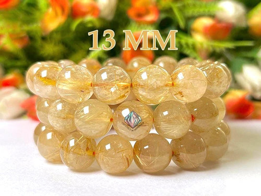 13 MM Golden Rutilated Quartz Stone Bracelet l Stretchable Bracelet l Unisex Bracelet