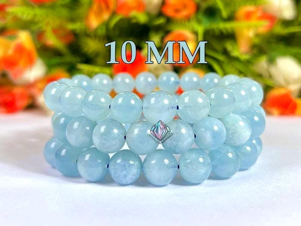 10 MM Aquamarine Stone Bracelet l Stretchable Bracelet l Unisex Bracelet
