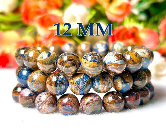 12 MM Blue Rainbow Pietersite Stone Bracelet l Stretchable Bracelet l Unisex Bracelet
