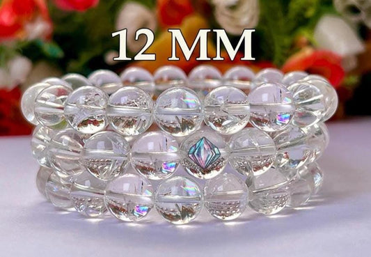 12 MM Rainbow Anandalite Quartz Aurora Quartz Crystal Stone Bracelet l Stretchable Bracelet l Unisex Bracelet