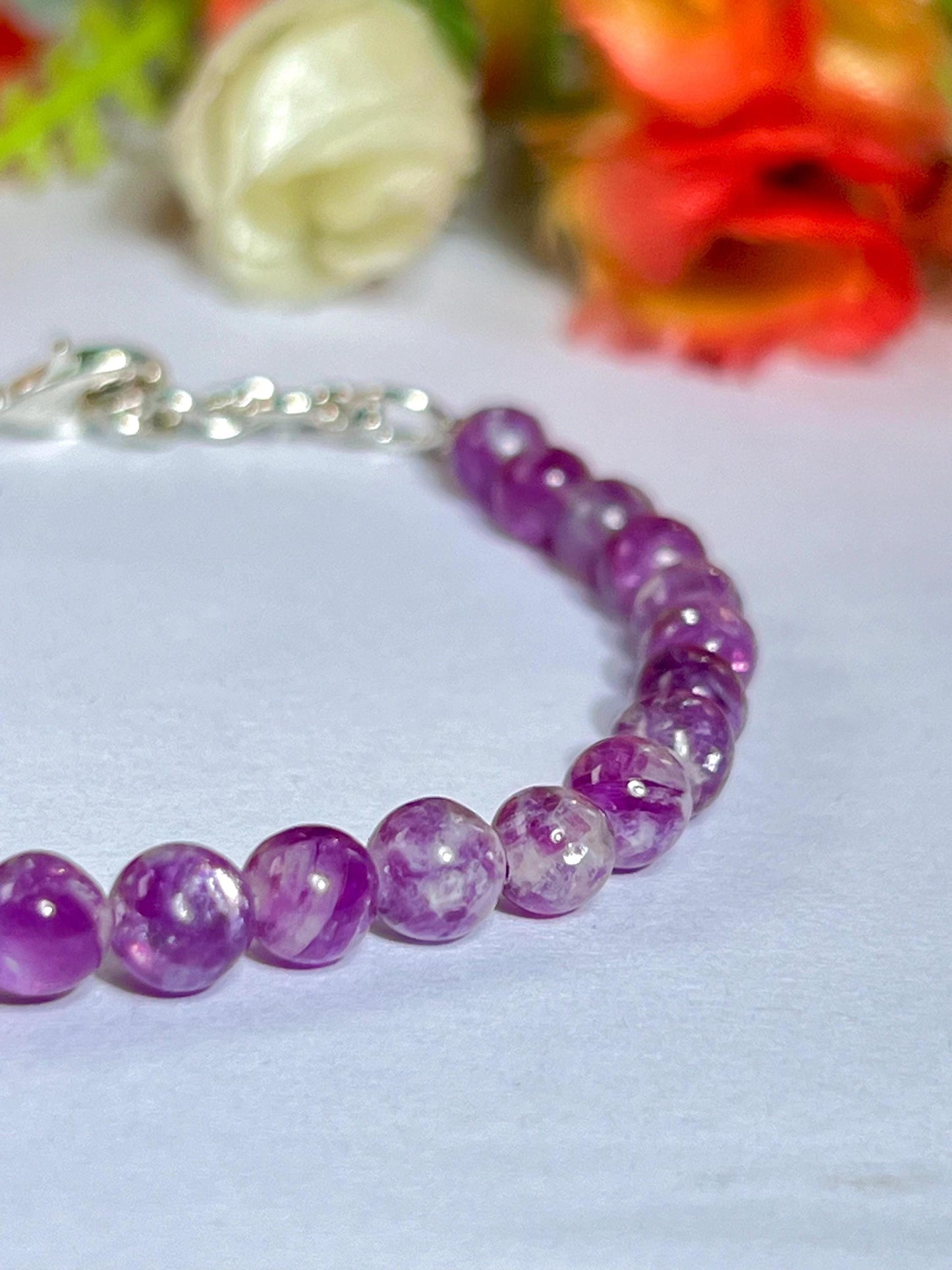 5.8 MM Red Purple Star Lepidolite Stone Bracelet l Stretchable Bracelet l Unisex Bracelet