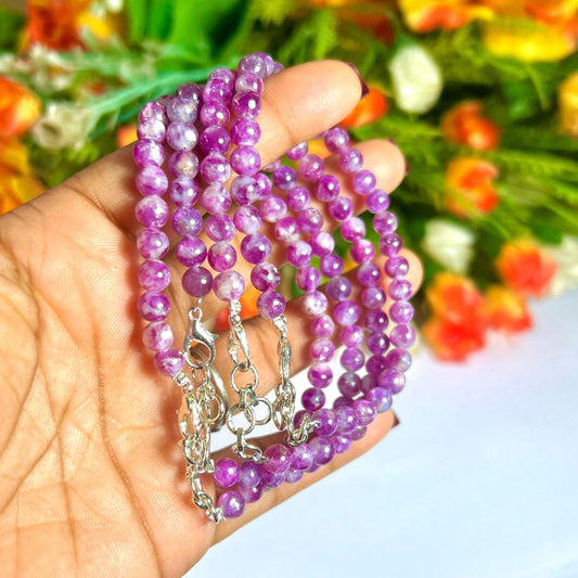 5.8 MM Red Purple Star Lepidolite Stone Bracelet l Stretchable Bracelet l Unisex Bracelet