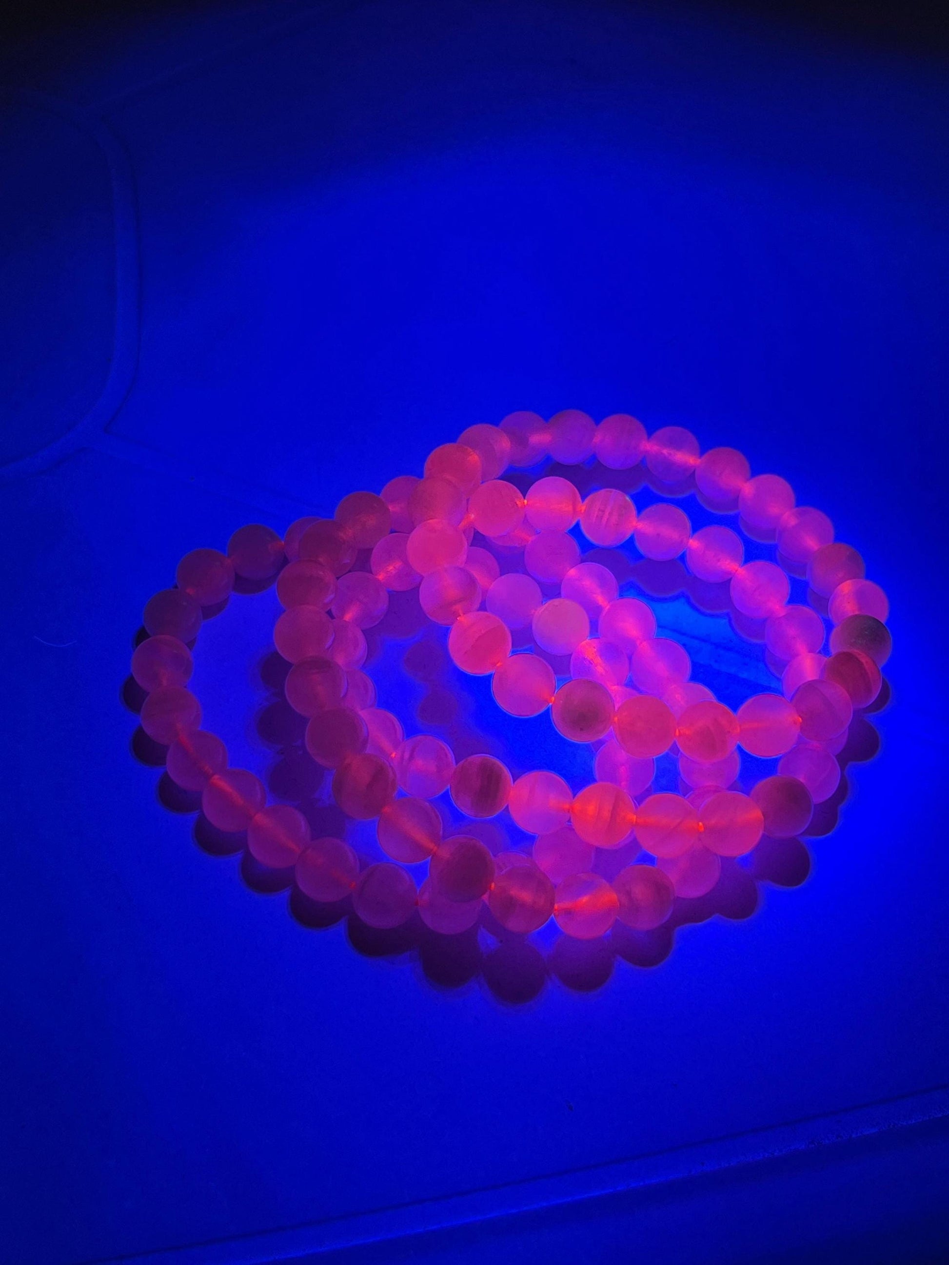 Pink Aragonite Stone Bracelet (U V Light) l Stretchable Bracelet l Unisex Bracelet l 8 MM Bracelet