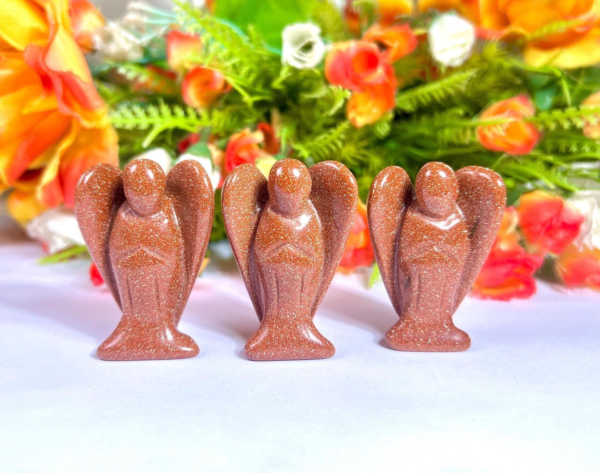 2" Angel Red Gold Stone / Red Sun Sitara Guardian Angel blessed Angelic connection