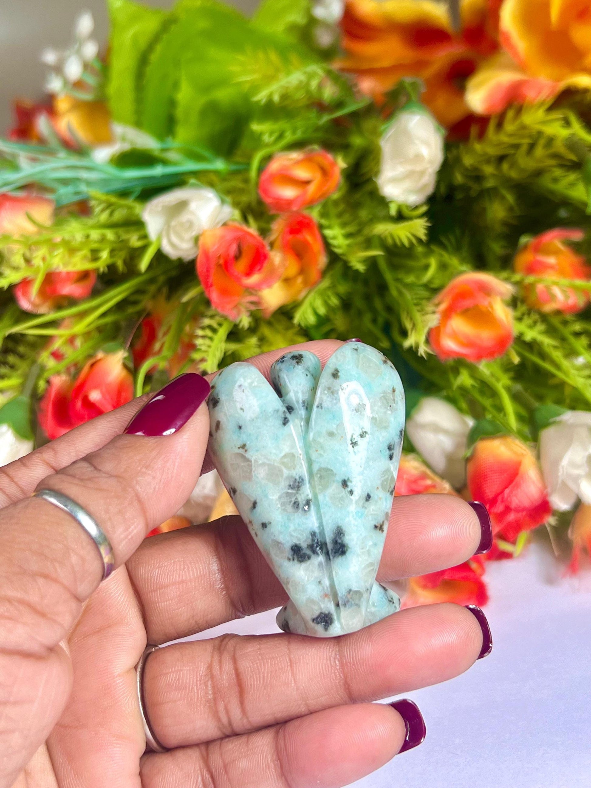 2" Angel Kiwi Jasper Stone Guardian Angel blessed Angelic connection