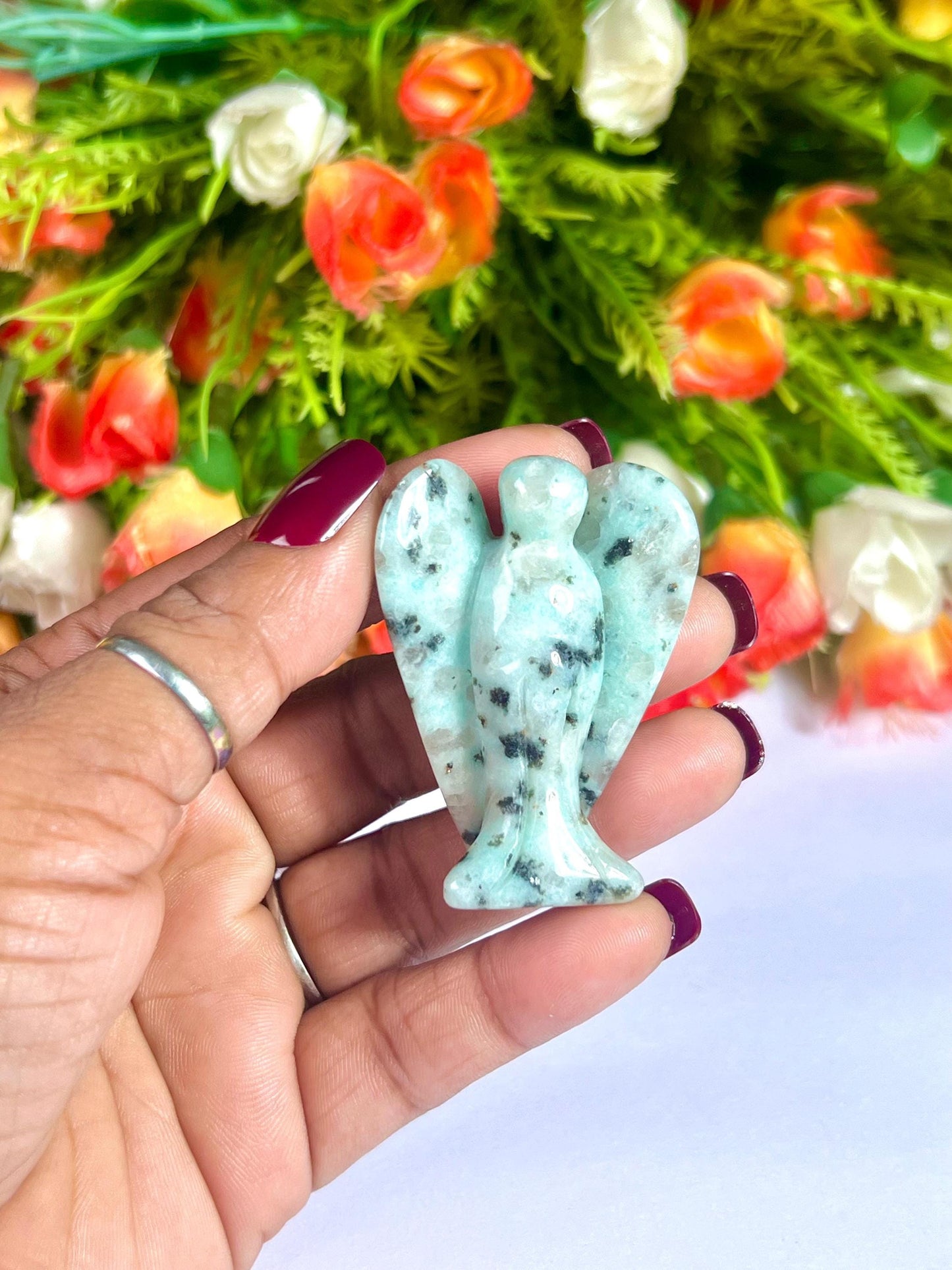 2" Angel Kiwi Jasper Stone Guardian Angel blessed Angelic connection