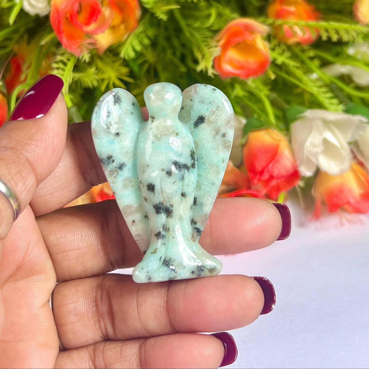 2" Angel Kiwi Jasper Stone Guardian Angel blessed Angelic connection