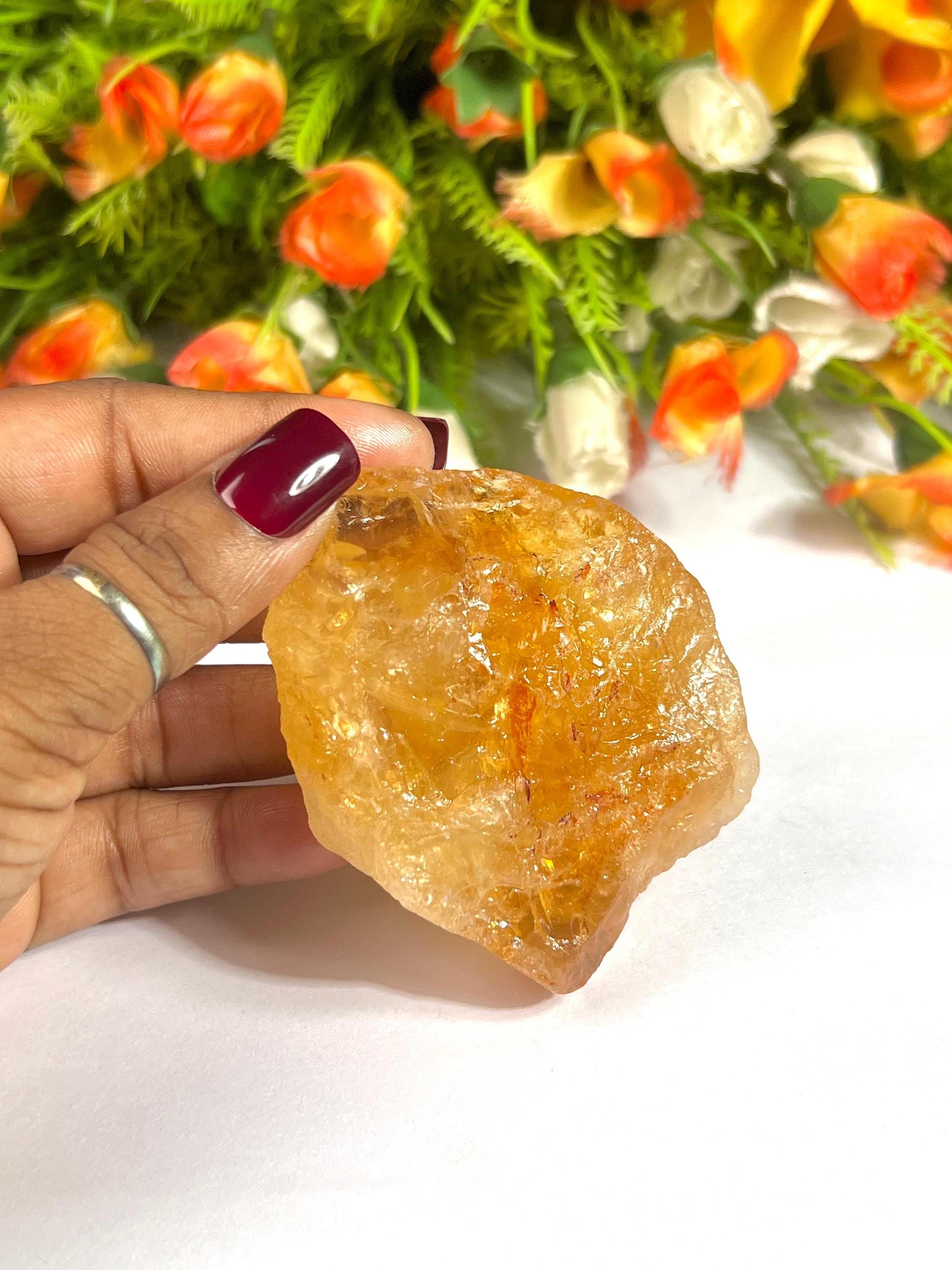 Premium Citrine Stone Natural Rough Stone with Beautiful Rainbow 114 Gram