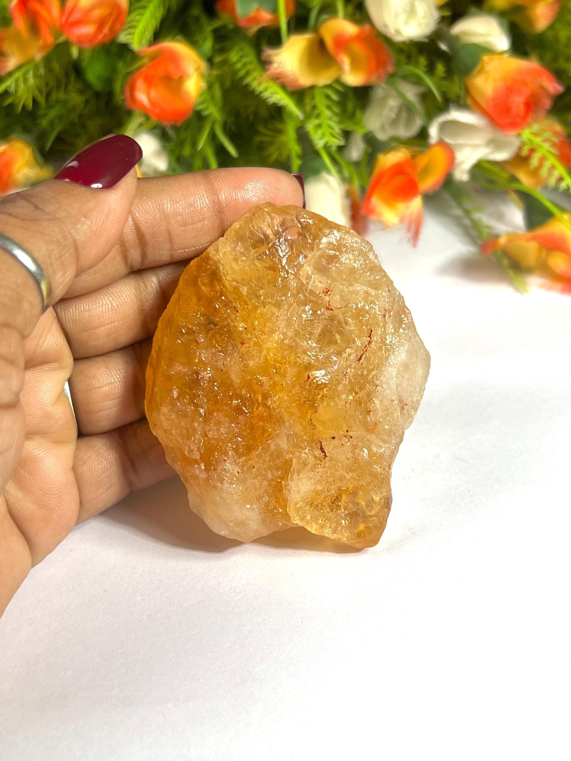 Premium Citrine Stone Natural Rough Stone with Beautiful Rainbow 114 Gram