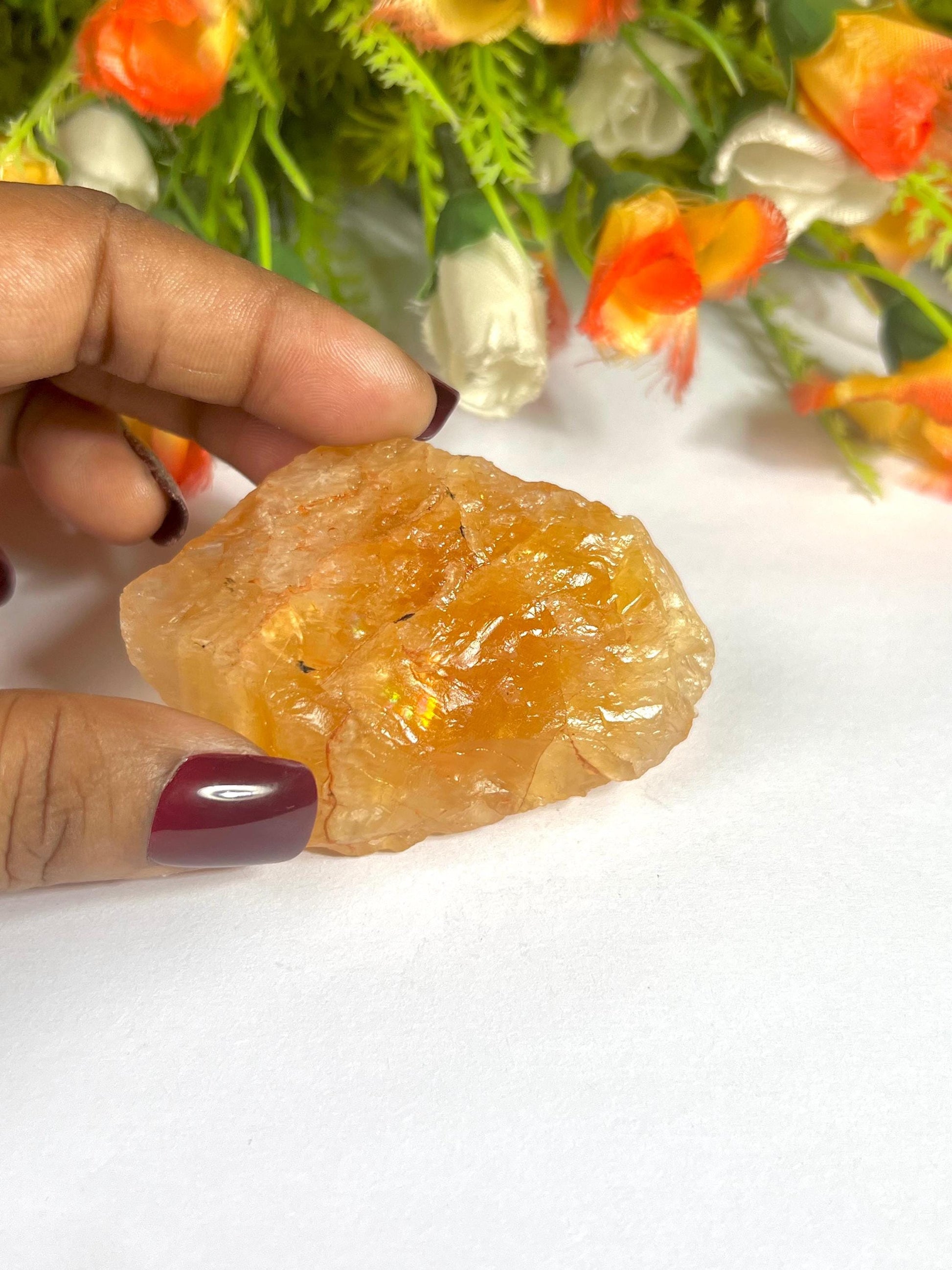 Premium Citrine Stone Natural Rough Stone with Beautiful Rainbow 75 Gram