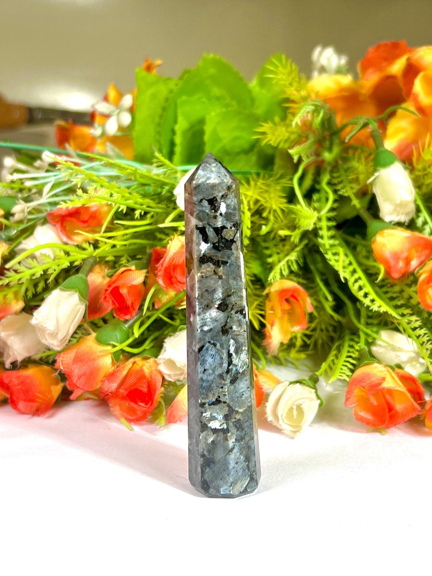 Larvikite Stone Tower Pencil Point Generator-Gemstone Pencil Crystal Tower Wand Stone Obelisk -Home Car Decor Decoration 3" To 4"