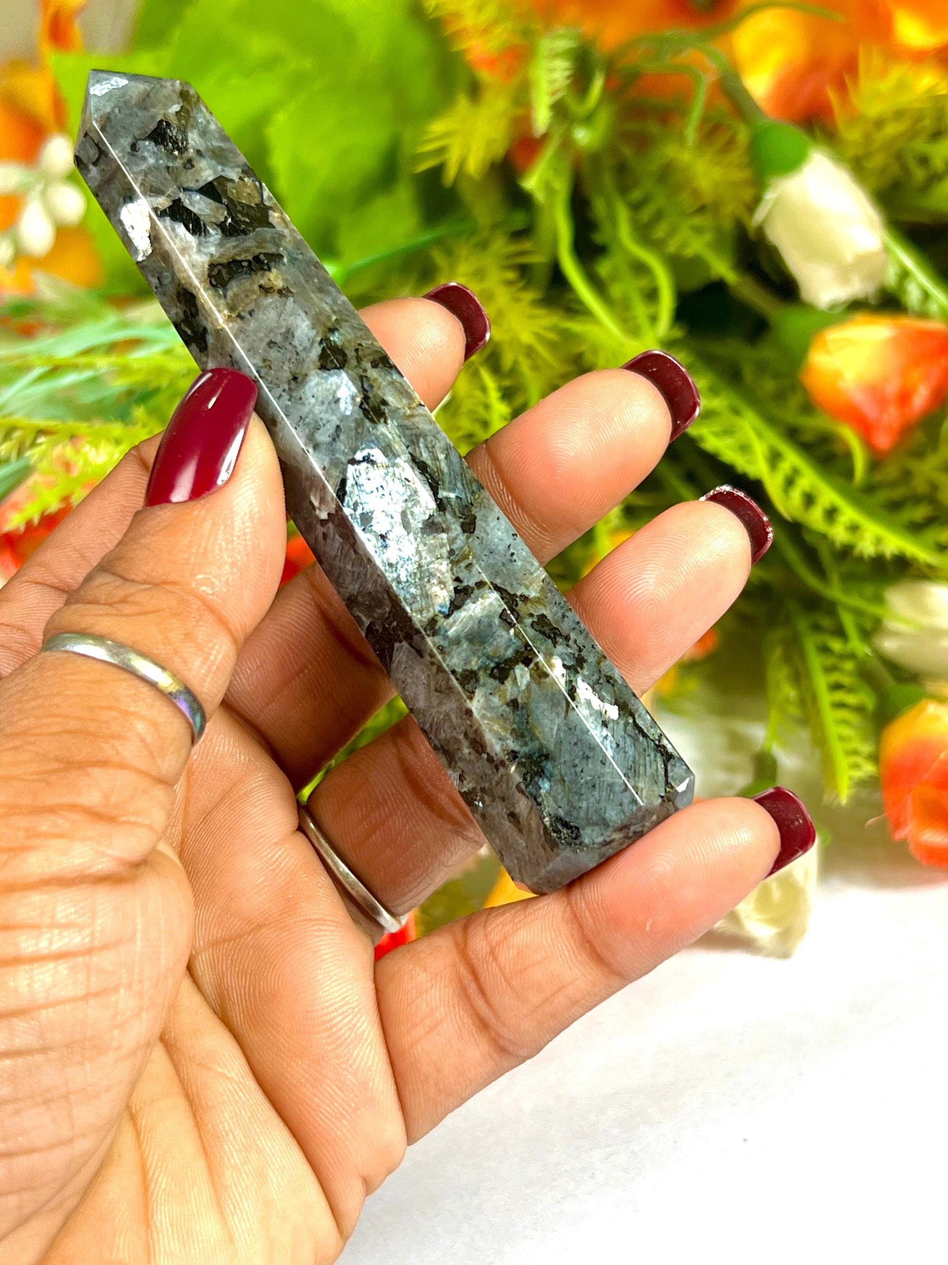 Larvikite Stone Tower Pencil Point Generator-Gemstone Pencil Crystal Tower Wand Stone Obelisk -Home Car Decor Decoration 3" To 4"