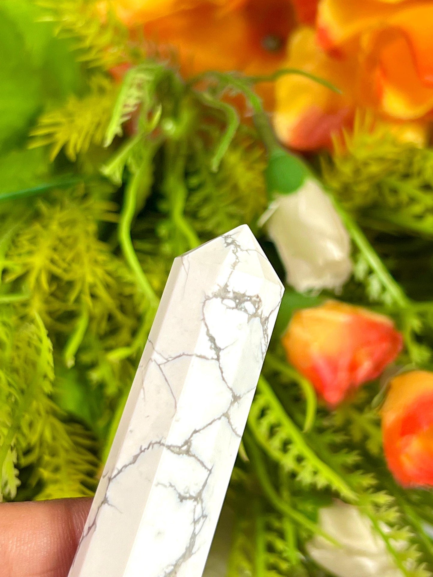 Howlite Stone Tower Pencil Point Generator-Gemstone Pencil Crystal Tower Wand Stone Obelisk -Home Car Decor Decoration 3" To 4"