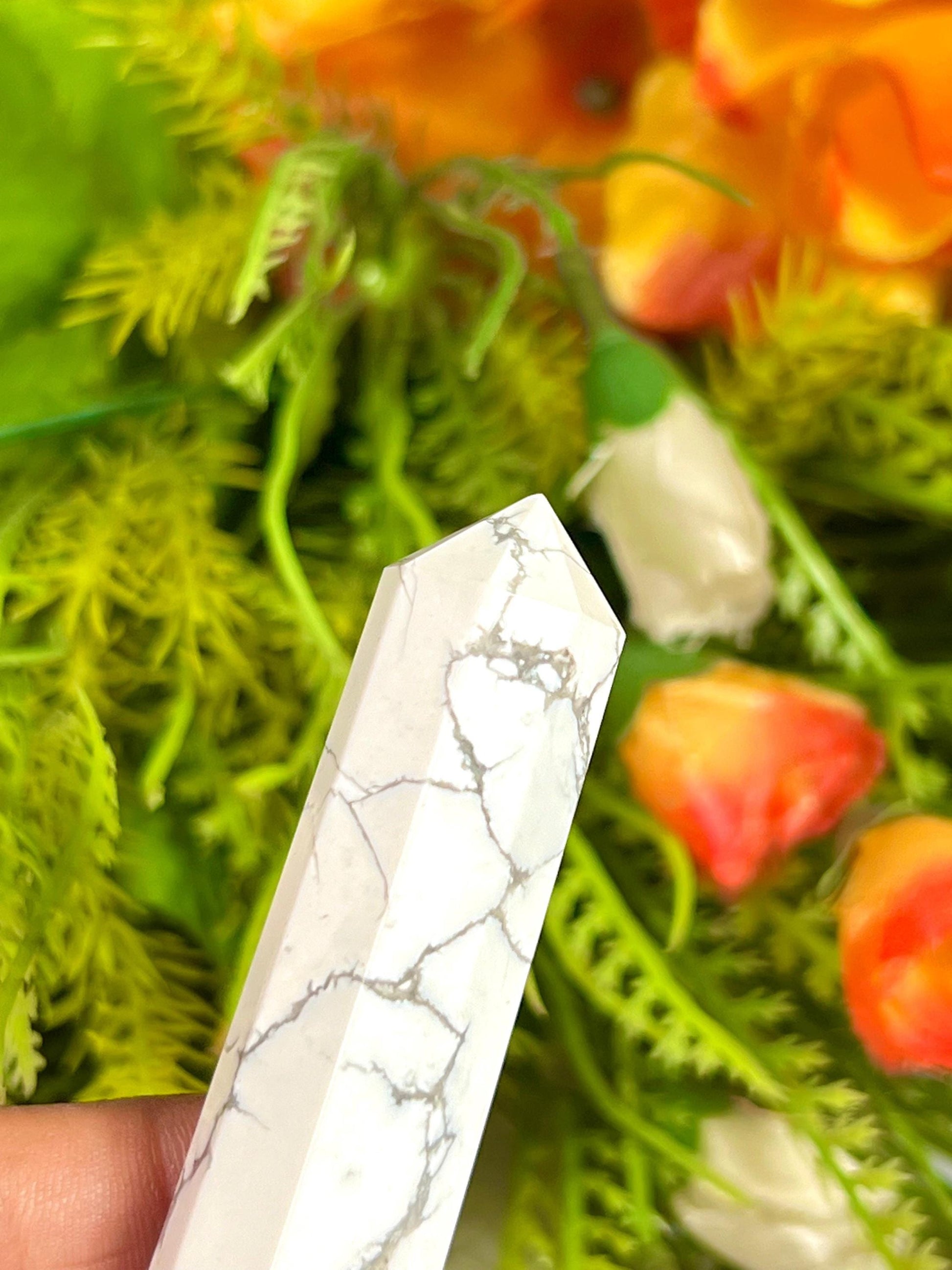 Howlite Stone Tower Pencil Point Generator-Gemstone Pencil Crystal Tower Wand Stone Obelisk -Home Car Decor Decoration 3" To 4"