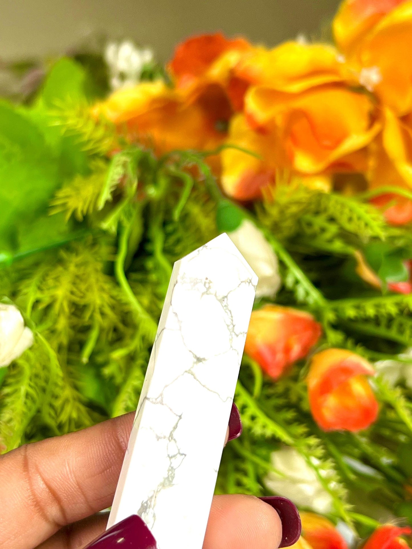 Howlite Stone Tower Pencil Point Generator-Gemstone Pencil Crystal Tower Wand Stone Obelisk -Home Car Decor Decoration 3" To 4"