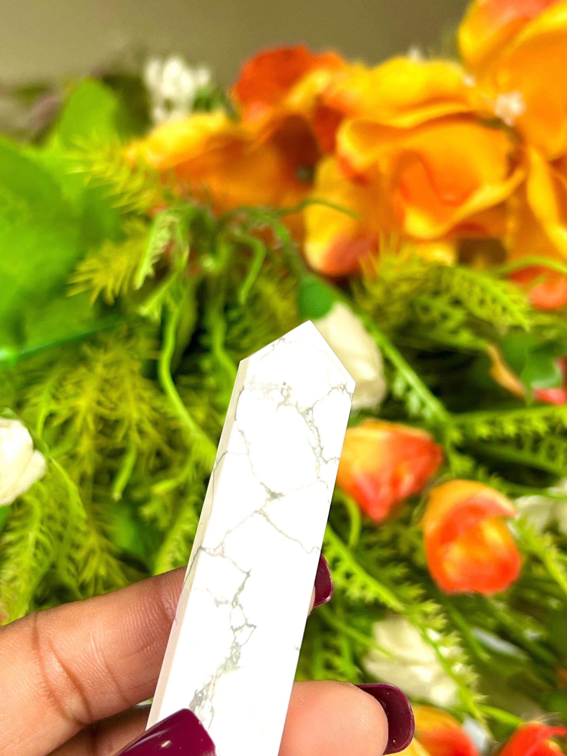 Howlite Stone Tower Pencil Point Generator-Gemstone Pencil Crystal Tower Wand Stone Obelisk -Home Car Decor Decoration 3" To 4"