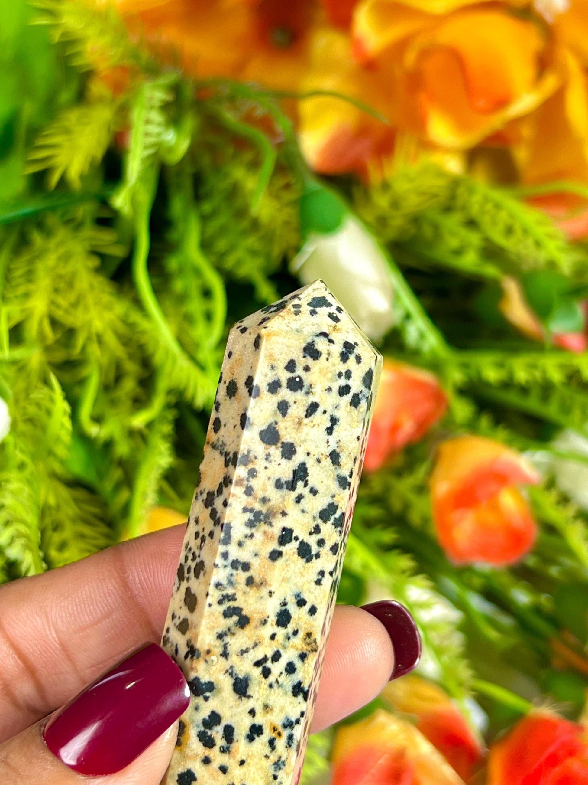 Dalmatian Jasper Stone Tower Pencil Point Generator-Gemstone Pencil Crystal Tower Wand Stone Obelisk -Home Car Decor Decoration 3" To 4"